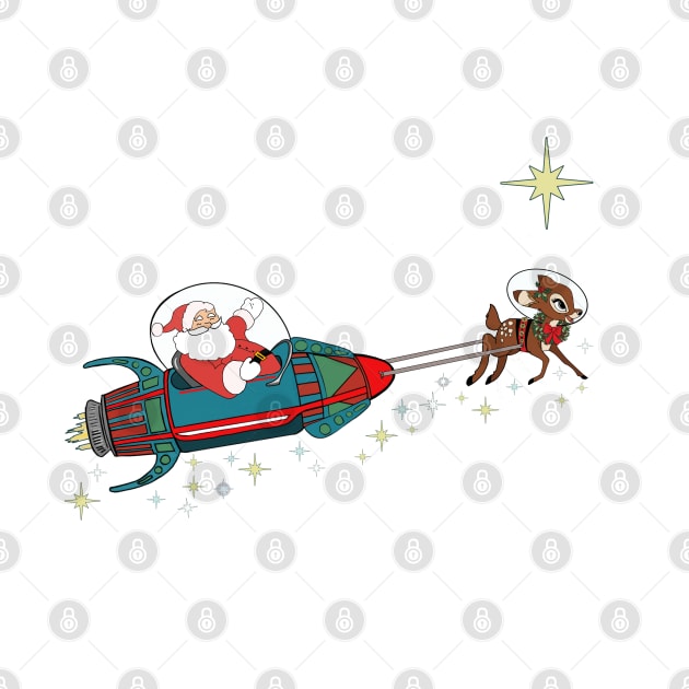 Retro Rocket Santa Clause  and Rudolph by Chic and Geeks