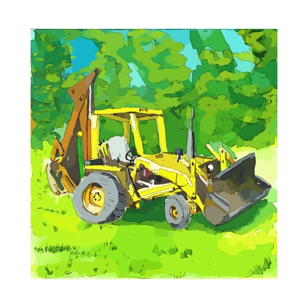 Artistic illustration of a yellow tractor and backhoe by WelshDesigns