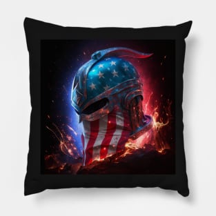 Spartan Helm American Flag Art Pillow