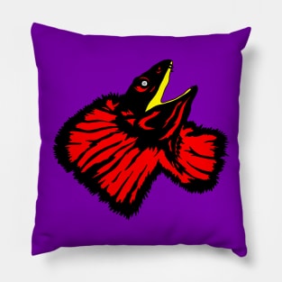 Stylized Neon Red Frilled-neck Lizard Pillow