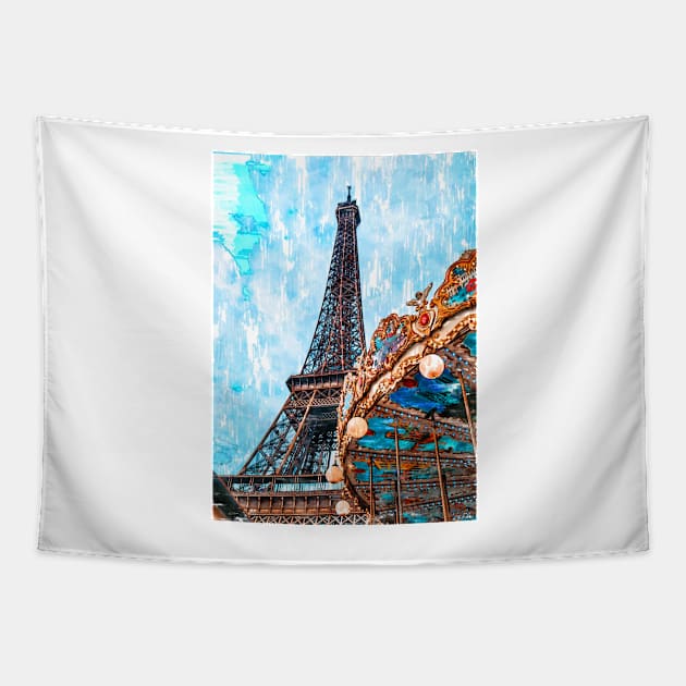 Eiffel Tower Vintage Carousel. For Eiffel Tower & Paris Lovers. Tapestry by ColortrixArt