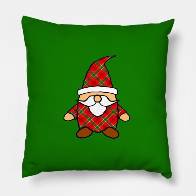 Cute Cartoon Gnome Red Green Plaid Pattern Pillow by Braznyc