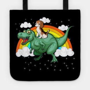 T Rex Dinosaur Riding Beagles Dog Tote