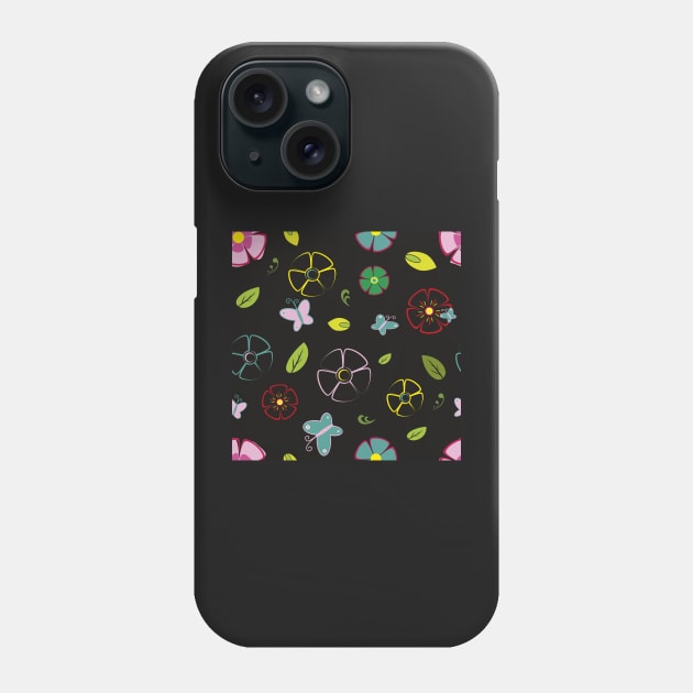 Garden flowers on black Phone Case by YamyMorrell