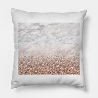 Bold ombre rose gold glitter - white marble Pillow