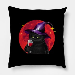 Cat Wine Drink Up Witches Pillow