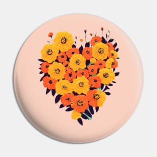 Heart Shaped Marigold Dia de Muertos Pin