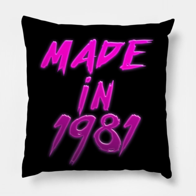 Made In 1981 //// Retro Birthday Design Pillow by DankFutura