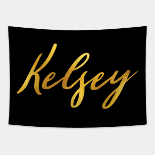 Kelsey Name Hand Lettering in Faux Gold Letters Tapestry