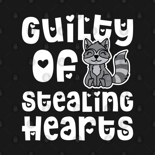 Guilty Of Stealing Hearts Valentines Day Raccoon Cute Funny T-Shirt by GlimmerDesigns