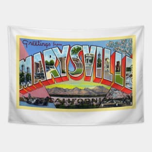 Greetings from Marysville California, Vintage Large Letter Postcard Tapestry