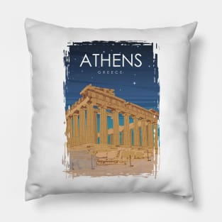 Athens Greece Ruins at Night Travel Poster Pillow