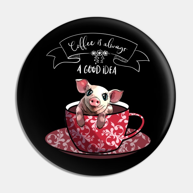 Piggy and coffee cup Pin by Collagedream