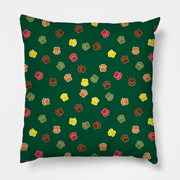 Small Autumn Cat Paw Prints Pillow by WickedFaery