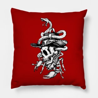 Artistic Skull Drawing w/Hat and Snake Motif Pillow