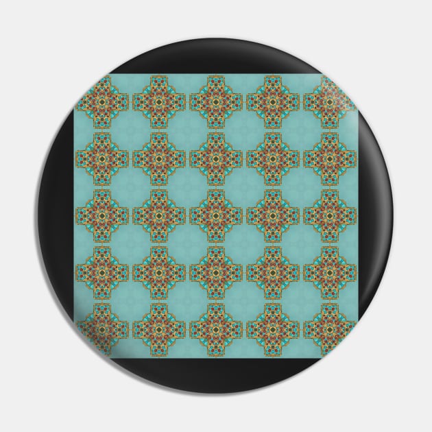 Turquoise and Gold gemmed Kaleidoscope pattern 1 Pin by Swabcraft