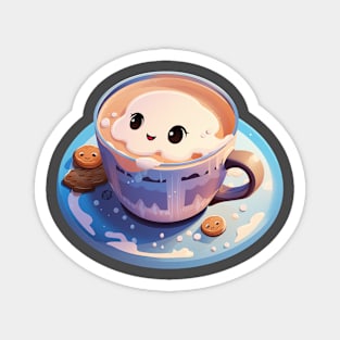 Cute Kawaii cup of cappucino with biscuits Magnet