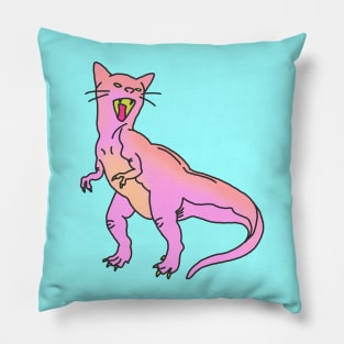 dinosaur raptor cat kitten feminist roar animal cute pink print Pillow