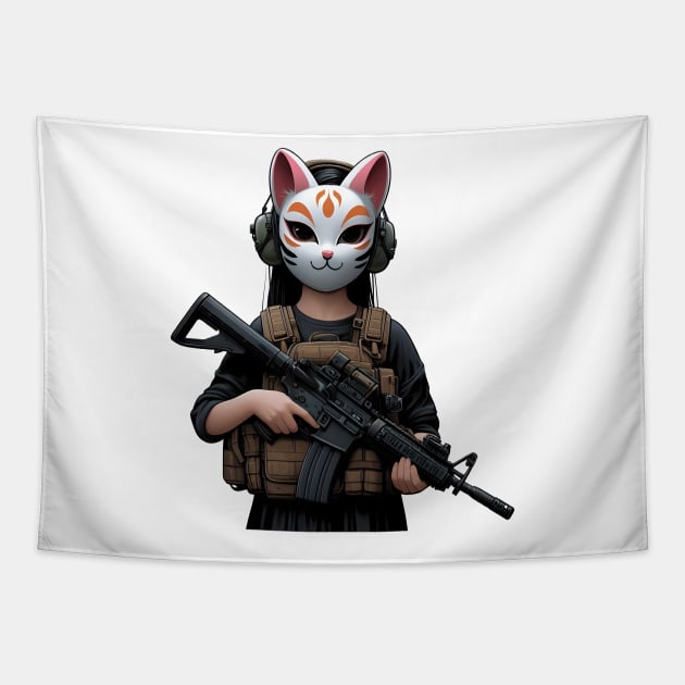 Tactical Kitsune Tapestry by Rawlifegraphic