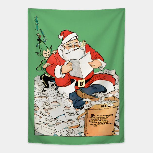 Santa Claus reading children's letters merry christmas retro vintage comic book Tapestry by REVISTANGO