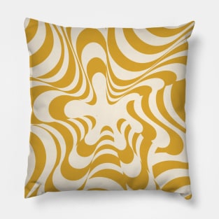 Abstract Groovy Retro Liquid Swirl Yellow Mustard Pattern Pillow