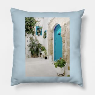 Turquoise door in Sidi Bou Saïd,  the blue town of Tunisia Pillow