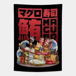 Cat Maguro Sushi Workshop Tapestry