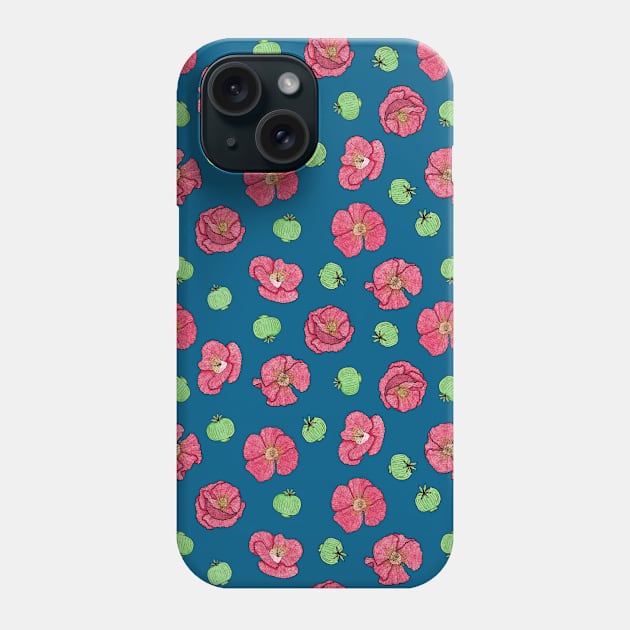 Poppies flowers and seeds pattern - Blue Phone Case by PrintablesPassions