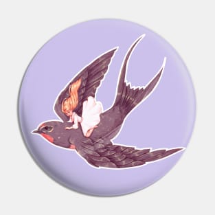 Swallow and Thumbelina flying in the skies Pin