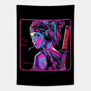 Retrowave Neon Ninja Tapestry