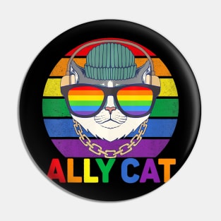 Ally Cat LGBT Gay Pride Flag Ally Cat LGBT Glasses Pin