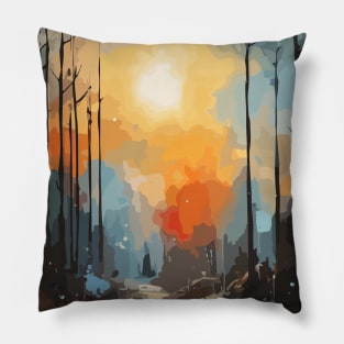 Abstract Sunset Watercolor Sunset Pillow