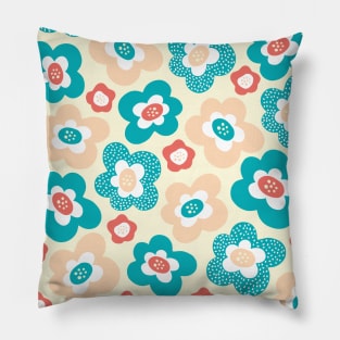 Funky Floral Pattern in Teal, Peach, Yellow and Dark Salmon Pillow