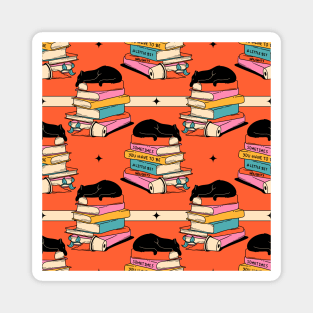 Books and Plant Black Cat Pattern in orange Magnet