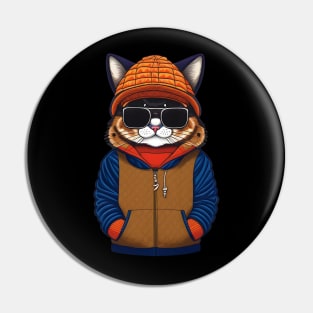 Cute Cartoon Cat in Jacket, Cap, and Sunglasses 4 Pin