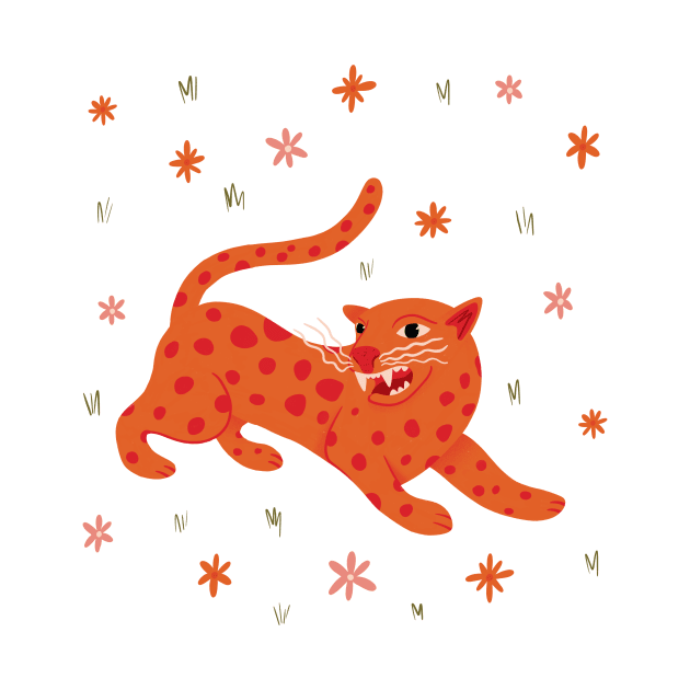 Tiny Orange Cheetah cat in Flower Field illustration by WeirdyTales