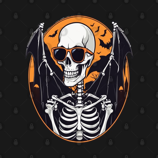 Halloween Skeleton with Bats Flying Around by BirdsnStuff