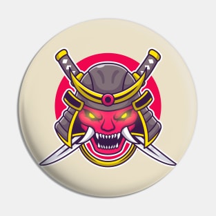 Oni Mask With Sword Cartoon Pin