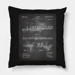 Flute Patent - Musician Art - Black Chalkboard Pillow