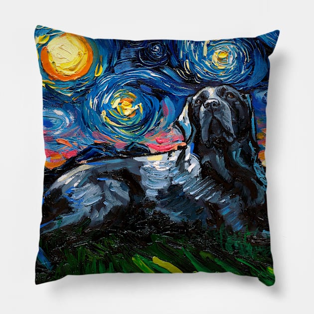 Laying Black Labrador Starry Night Pillow by sagittariusgallery