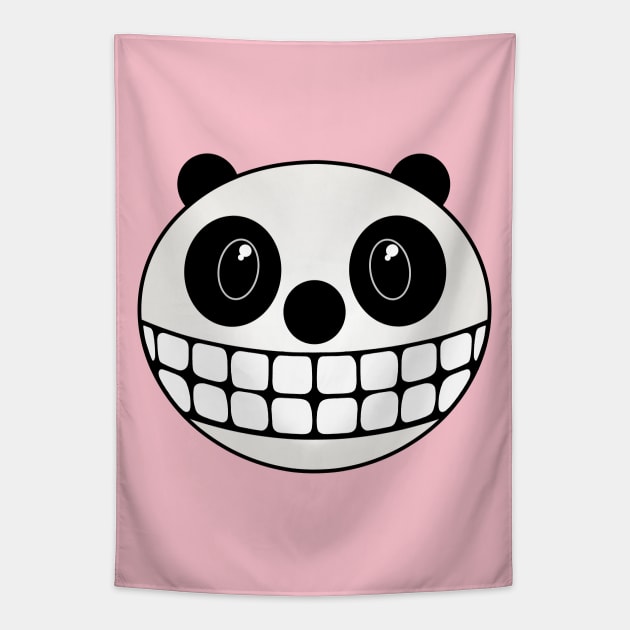 Grinning Cartoon Panda Bear Face Caricature Tapestry by RawSunArt