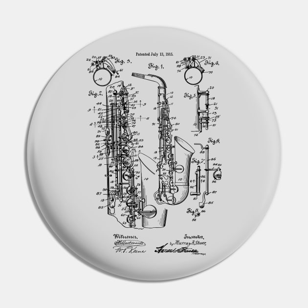 Vintage Jazz Saxophone 1915 Patent Image Pin by MadebyDesign