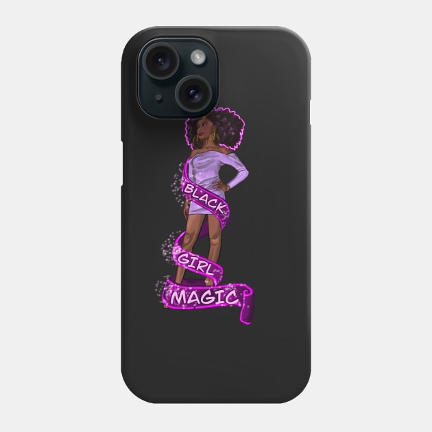 Black girl magic ! beautiful  black girl with Afro hair, brown eyes, Cherry pink lips and dark brown skin. Hair love ! Phone Case by Artonmytee