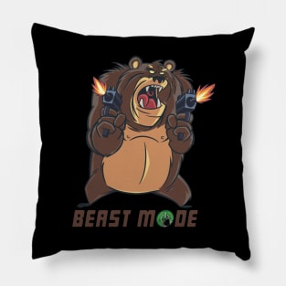 Beast mode graphic, gangster bear gone wild shooting guns cartoon, Men Women Pillow