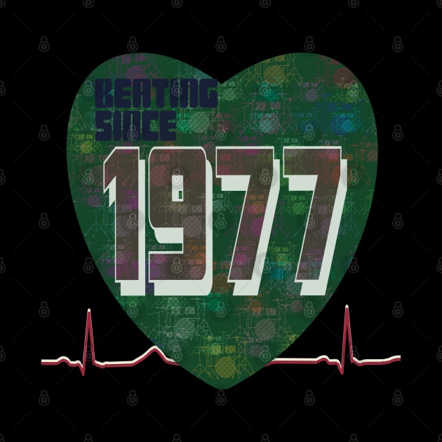 1977 - Beating Since (heart with green drum Kit overlay) by KateVanFloof