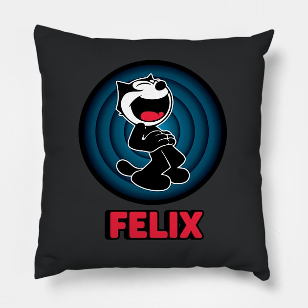 Felix the Cartoon | Cat Arms Outstretched Red Vintage Retro Pillow by VogueTime