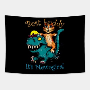 T Rex Dinosaur Riding Cat Tapestry