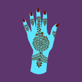 Brown Henna on Fantasy Blue Hand T-Shirt