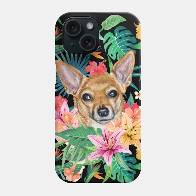 Tropical Short Haired Red White Chihuahua 1 Phone Case by LulululuPainting