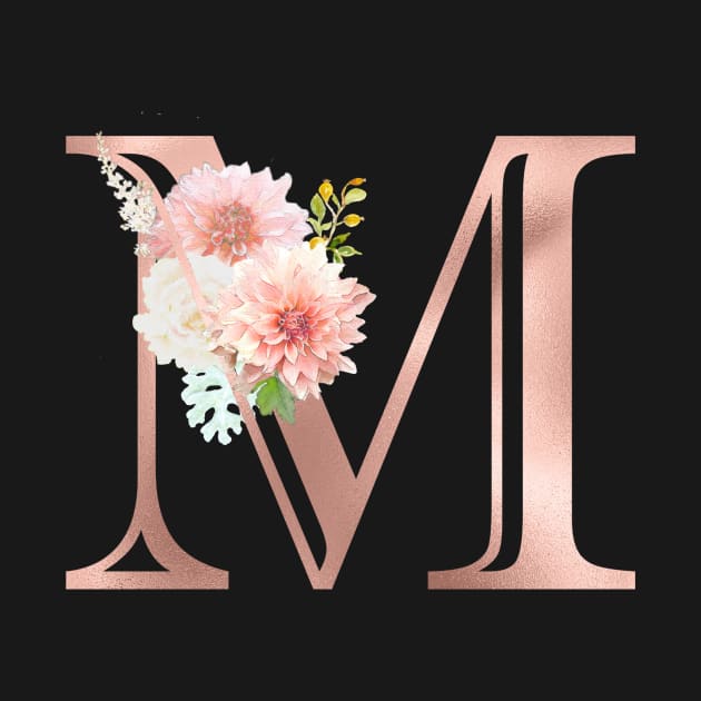 Letter M Rose Gold Monogram Blush Pink Flowers by ColorFlowCreations